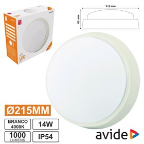 Painel Led Redondo Aplique 14W 215Mm 4000K 1000Lm Ip54 Avide