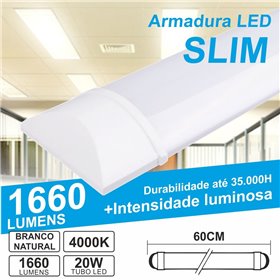 Armadura Led Slim 20W0.6M Ip20 Branco Natural 1660Lm