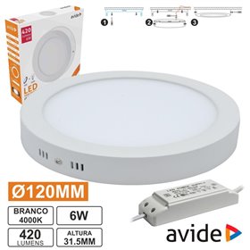 Painel Leds Redondo Superfície 6W 120Mm 4000K 420Lm Avide