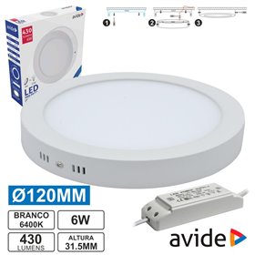 Painel Leds Redondo Superfície 6W 120Mm 6400K 430Lm Avide