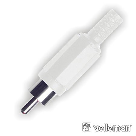 FICHA RCA MACHO BRANCA PVC C/ PROTEÇÃO DE CABO
