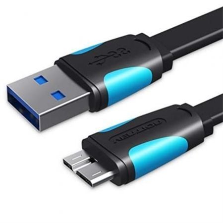 Cabo USB 3.0 Vention VAS-A12-B100/ MicroUSB Macho - USB Macho/ Até 10W/ 5Gbps/ 1m/ Azul e Preto