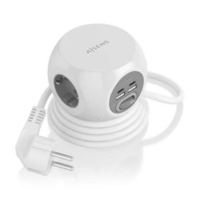Power Strip multifuncional de mesa Aisens com 3 tomadas + 2xUSB-C - 2xUSB-A - 1,4m - cor branca