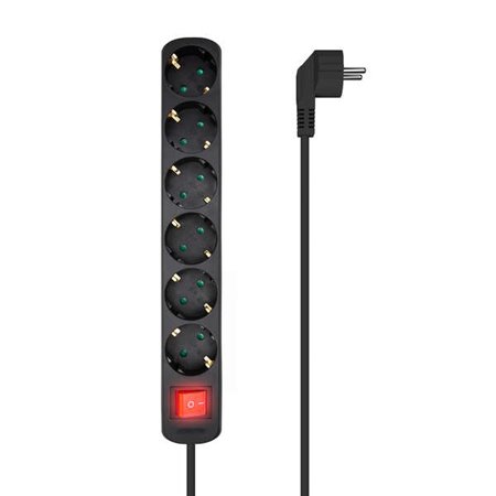 Faixa de energia múltipla de 6 saídas Aisens com interruptor com cabo 3×1,5mm2 - 1,4m - cor preta