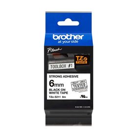 Etiquetas laminadas superadesiva original Brother TZeS211 - Texto preto em fundo branco - 6 mm x 8 m de largura