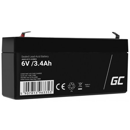 Bateria Chumbo Gel AGM 6V 3.4A GREEN CELL
