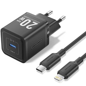 Carregador de Parede GaN Vention TZ-FEPB0-EU-02/ 1xUSB-C + Cabo Lightning/ 20W