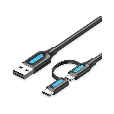 Cabo USB 2.0 Vention CQDBF USB Macho - MicroUSB Macho/ USB-C Macho/ 480Mbps/ 1m/ Preto