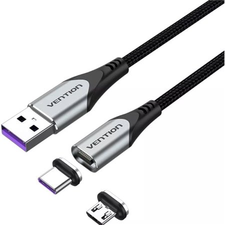 Cabo USB 2.0 Vention CQNHD/ USB Macho/ MicroUSB Macho - USB-C Macho/ 50cm/ Cinza