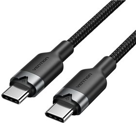 Cabo USB 2.0 USB-C 3A Vention TRDBF/ USB-C Macho - USB-C Macho/ Até 60W/ 480Mbps/ 1m/ Preto