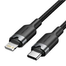 Cabo USB-C Lightning Vention LALBH/ USB-C Macho - Lightning Macho/ 27W/ 480Mbps/ 2m/ Preto