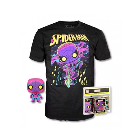 Pop & Tee Marvel Spiderman Black Light Funko + Camiseta Tamanho Xl