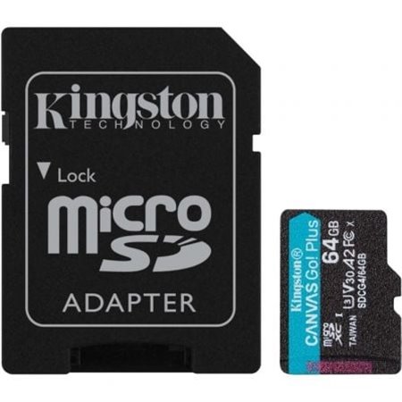 Cartão de memória Kingston CANVAS Go! Plus microSD XC de 64 GB com adaptador/Classe 10/200 MB