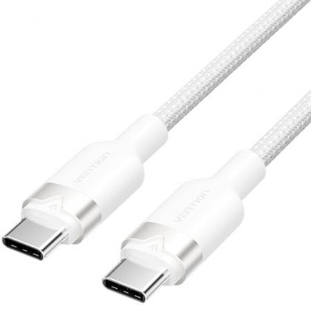 Cabo USB 2.0 Tipo-C 3A Vention TRDWF, USB Tipo-C Macho - USB Tipo-C Macho, Até 60W, 480Mbps, 1m, Branco