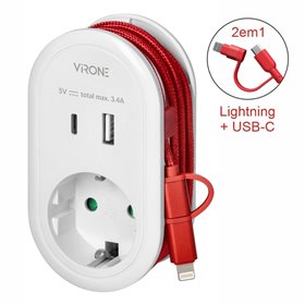 Ficha Elétrica Adaptadora 1X Schuko / Usb-A/Usb-C Virone