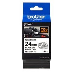 Fita laminada brother tzefx251 texto preto sobre fundo branco - 24mm de largura - 8m de comprimento