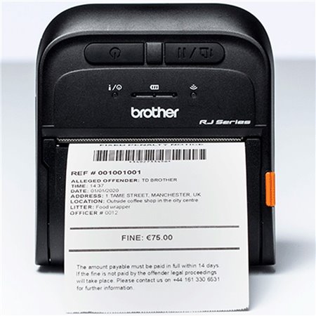 Impressora portátil de etiquetas e tickets brother rj3035b 16mb flash ram - 32mb ram - micro usb 2.0 - bluetooth